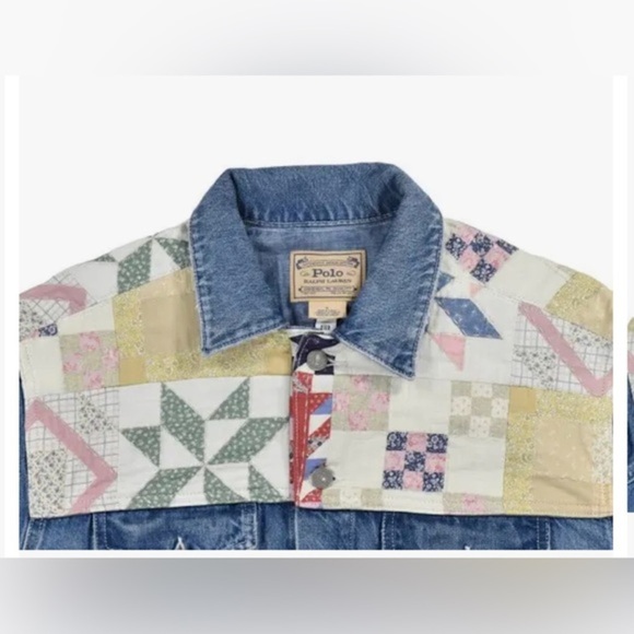 Polo Ralph Lauren Quilted Patchwork Denim Trucker jeans aztec Jacket size Small - Picture 3 of 6